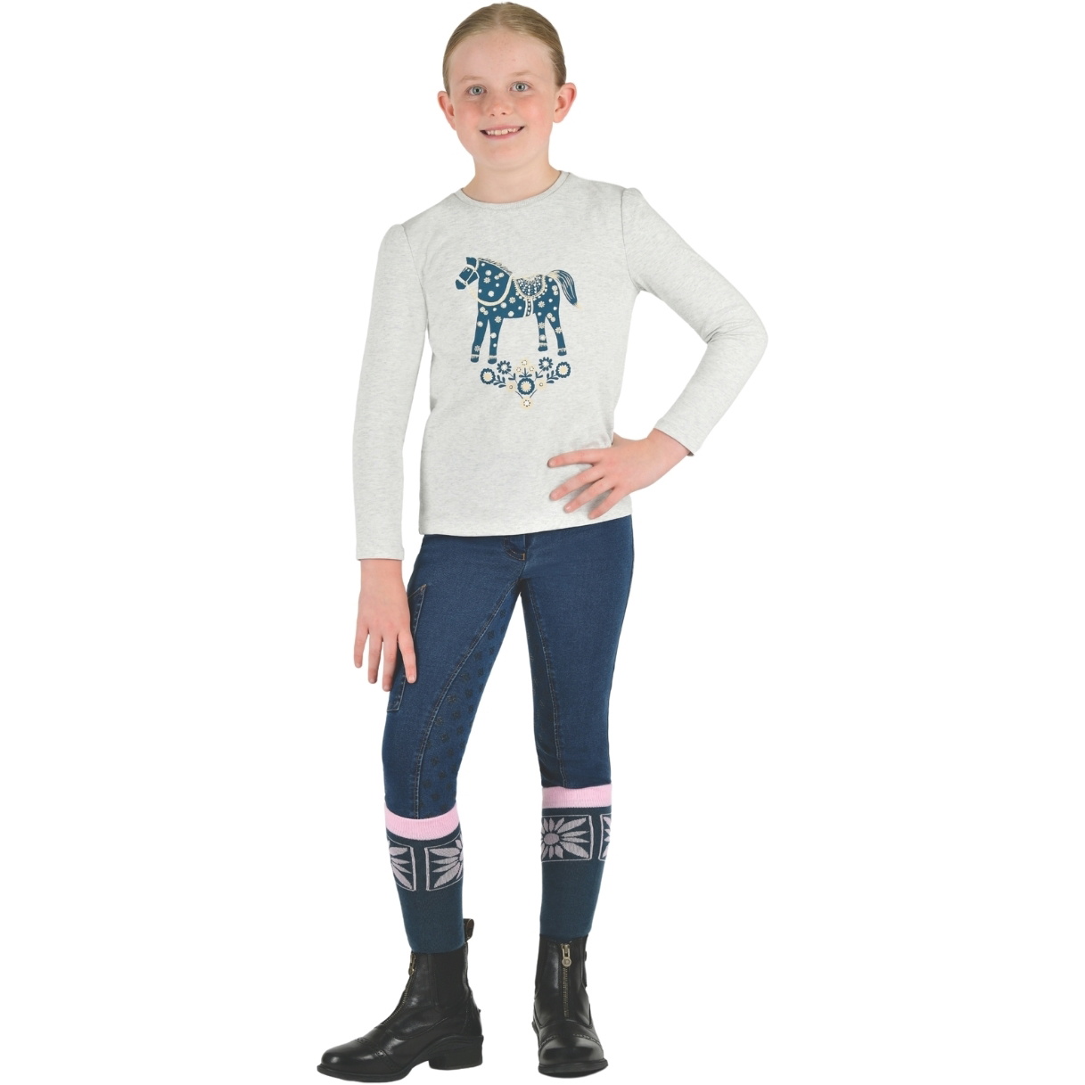 Dublin Junior Poppy Puff Sleeve Tee 1024241 - White Marle / Nordic Pony